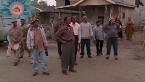 Albert and the rest of the Indians watch the Katrina Tour bus drive away.